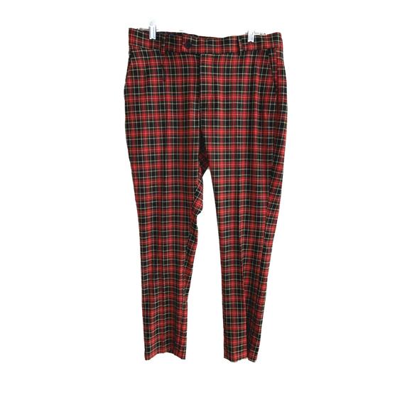 Man Boohoo Man Red Plaid Pants 32R NWOT  Waist 34" Inseam 28.5" Rise 10.5" - Picture 1 of 5